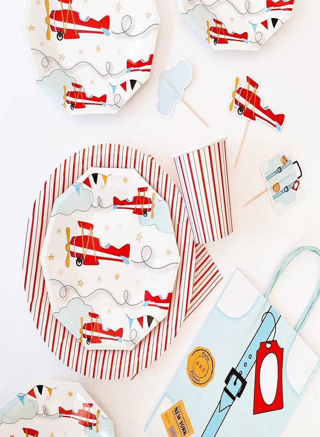 Pooka Red Stripes Party Paper Cups (9 oz - Set of 8) Striped Cups for Vintage Airplane Superheroes Pirate PicNic Cherry Strawberry Back to School Valentines Christmas Theme Birthday Parties - Image 3